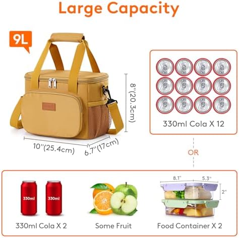 Lifewit Medium Lunch Bag, Insulated Lunch Box, Soft Cooler Cooling Tote for Adult Men Women, Brown 12-Can (9L)