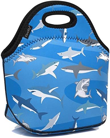 FlowFly Neoprene Kids Lunch box Insulated Soft Bag Mini Cooler Thermal Meal Tote Kit for Boys, Girls,Men,Women,School,Work, Office, Shark