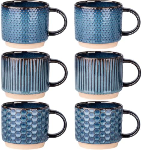 GBhome 12 OZ Stackable Coffee Mugs Set of 6, Ceramic Coffee Cups Set