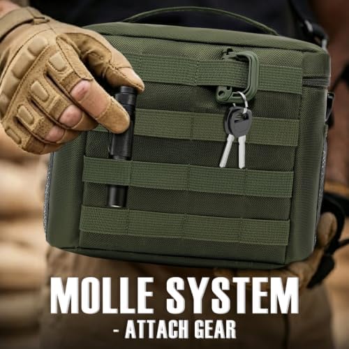 FlowFly Tactical Lunch Bag Large Insulated Lunch Box Cooler Tote for Men, Women with MOLLE/PALS Webbing (Army#Green, Medium)