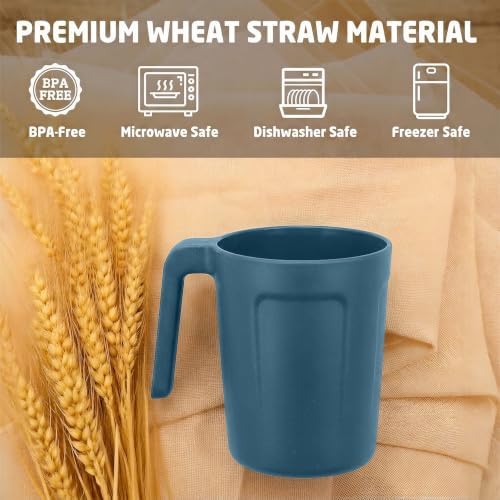 Wheat Straw Coffee Mugs 16 oz, Plastic Mugs With Handle - Blue