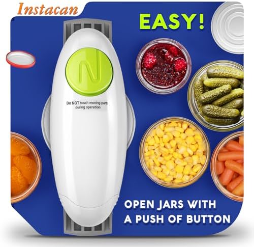 INSTACAN Higher Torque and One Touch Electric Jar Opener Easy Remove Almost Size Lid with Auto-Off, Powerful Bottle Opener for Arthritic Hands, Automatic Jar Opener for Weak Hands and Seniors (White)