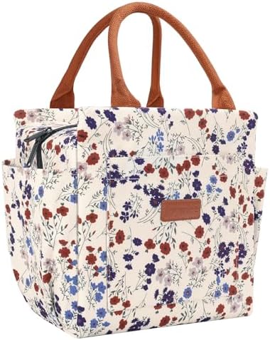 Joymee Insulated Lunch Bag Leakproof with Bottle Holder- Corduroy Floral