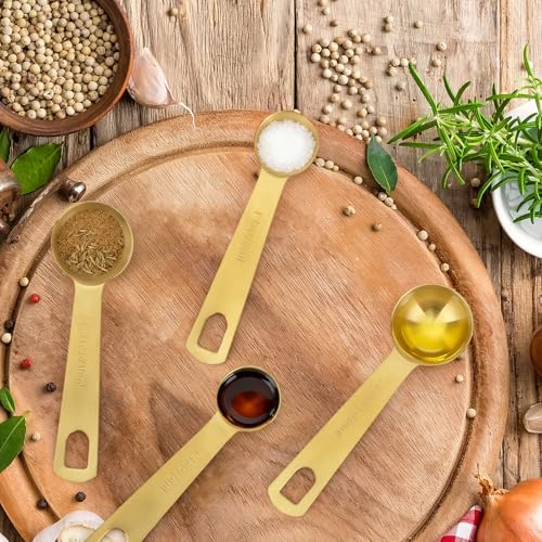 2 PCS 2 Teaspoon(10 mL, 2tsp, 2/3tbsp) Stainless Steel Single Measuring Spoon, Easy to Use and Easy to Wash Metal Measuring Scoop Kitchen Gadgets for Cooking & Baking(Gold)