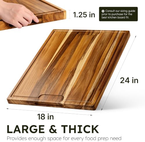 24 x 18 in Teak Cutting Board, Butcher Block with Juice Groove