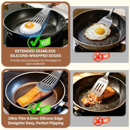 Fish Spatula 2‑Pack, Stainless Steel Slotted Turner with Silicone Edge
