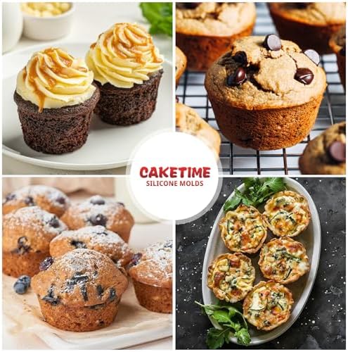 CAKETIME Silicone Muffin Pan, Regular Size 12 Cups Non Stick Cupcake Pan for Baking, Light Blue