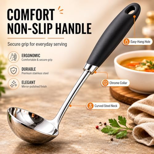 12-Inch Stainless Steel Soup Ladle, Metal Ladle Spoon, Silver