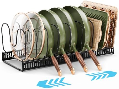 MUDEELA Pot Lid Organizer for Cabinet, Expandable Baking Pan Rack 10 Slots