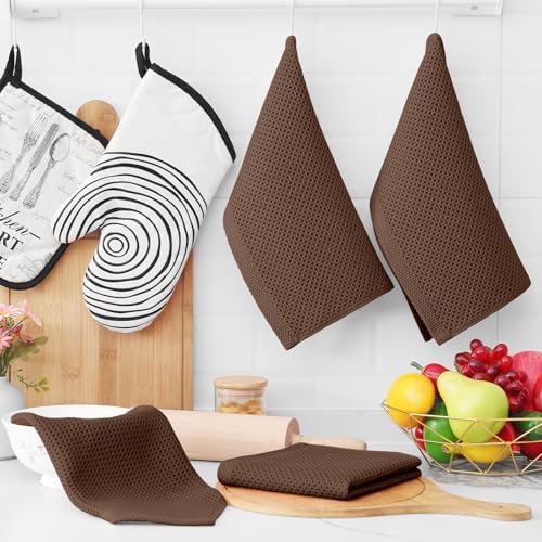 Homaxy 100% Cotton Waffle Weave Kitchen Dish Cloths 6-Pack, Coffee