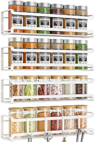 Bunoxea Spice Rack Wall Mounted 4 Pack, White,11.41x2.75x2.75in