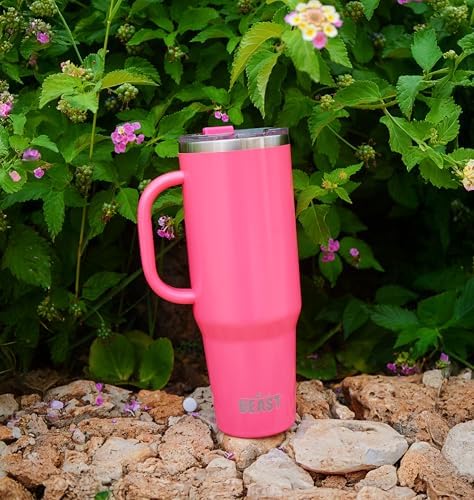 Beast 42 oz Tumbler with Handle Stainless Steel Vacuum Insulated Coffee Ice Cup Double Wall Travel Flask (Cupcake Pink)
