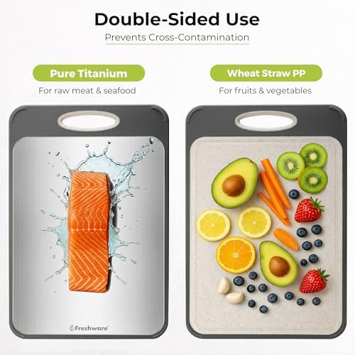Freshware Titanium Cutting Board for Kitchen, Double Sided and Non Slip Cutting Boards, Pure Titanium/PP, Chopping Board with Juice Grooves, Dishwasher Safe, Large 15.75" by 10.6"