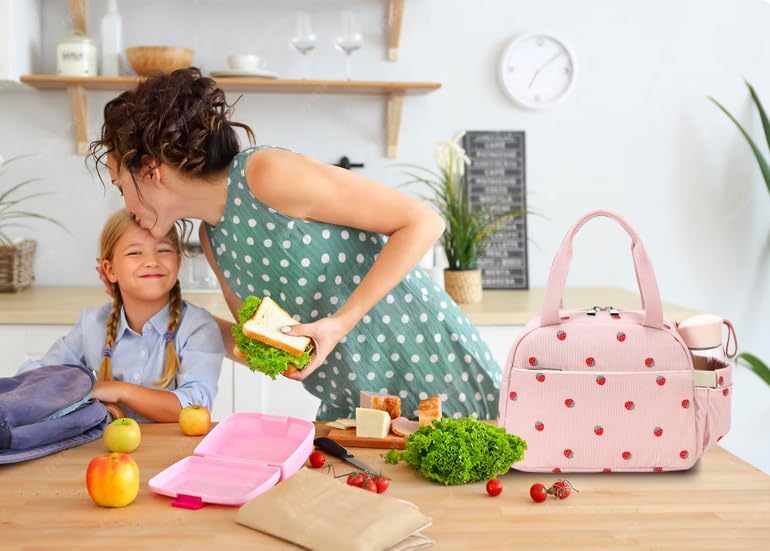 Lunch Box Lunch Bag Insulated Lunchbox Cute Reusable Lunch Tote bags for School Work Picnic for Kids Girls Women (Beige Heart)