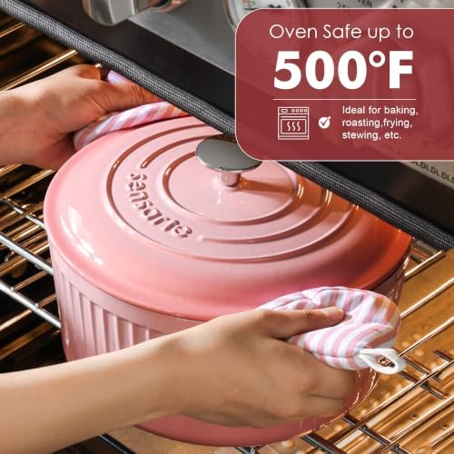 SENSARTE 3.5QT Enameled Cast Iron Dutch Oven Pot with Lid&Cotton Potholders