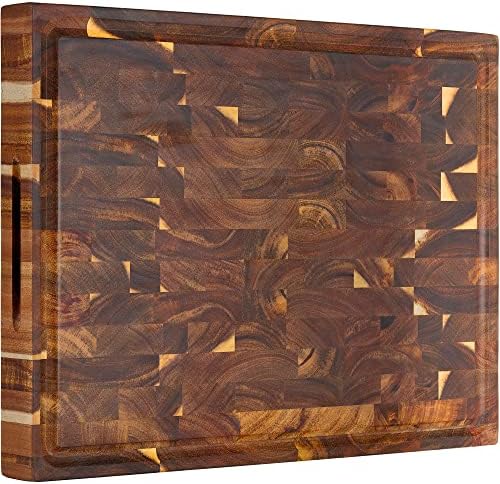 AZRHOM Large Solid Acacia Wood Butcher Block 17x13x1.5 in Cutting Board