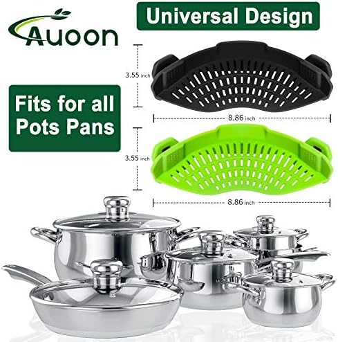 AUOON Clip On Strainer for Pots, 2Pack, Standard 8.86 x 3.55 in, BlackGreen