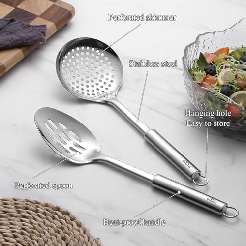 Berglander Kitchen Skimmer Slotted Spoons for Straining 2 pcs 13", Stainless Steel Kitchen Spider Strainer Ladle Spoon for Straining Pasta/Cooking/Frying/Noodle, Metal Kitchen Utensils Pasta Spoon