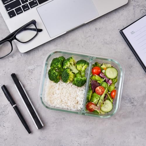 8 Pack 2 Compartment 36oz Borosilicate Glass Meal Prep Containers with Lids