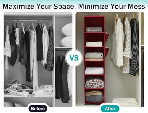 YOUDENOVA Hanging Closet Organizer and Storage, 6-Shelf, Dark Red