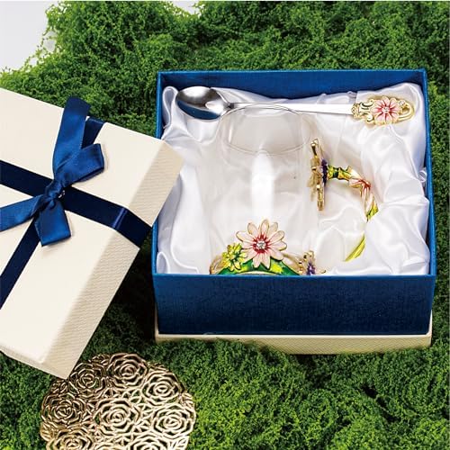 Flower Tea Cup ,Daisy Flower Clear Glass Fancy Coffee Mug with Spoon,Gift Box for Her Mom Wife Grandma Girls Friends Valentines Christmas Birthday Present Idea for Juice,Hot And Cold Drinks Use