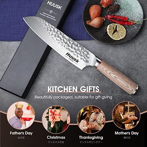 Huusk Japanese Chef Knife for Kitchen, 7" Sharp Stainless Santoku Knife