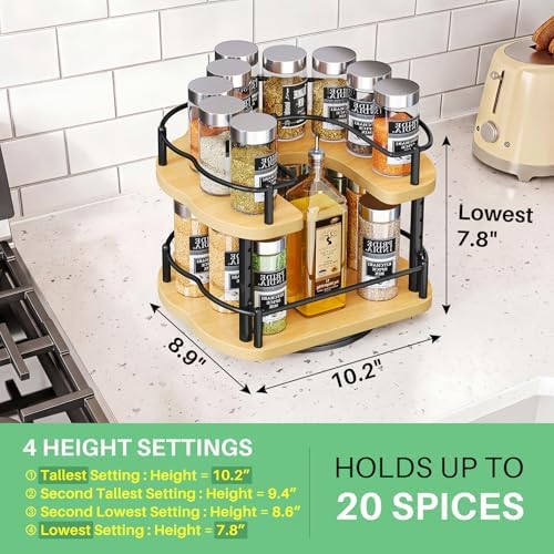 SNTD Lazy Susan Spice Rack Organizer for Cabinet, Wood, Natural, 9 in