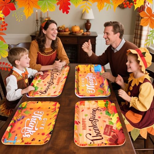 Vesici 4 Pack Thanksgiving Serving Trays, 13x10 Inch Melamine Platters