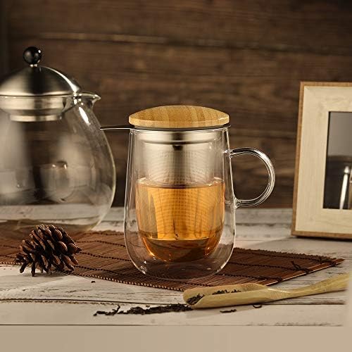 glastal Double Wall Tea Infuser Mug with Infuser 14.5oz for Loose Leaf Tea