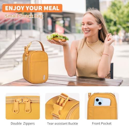 NOL Small Insulated Snack Bag Mini Freezable Cooler Pouch 3L fit 3 Cans | Wide-Mouth 6hours Cool & Warm Lightweight Leakproof Nylon Box for Work Travel Earth-yellow