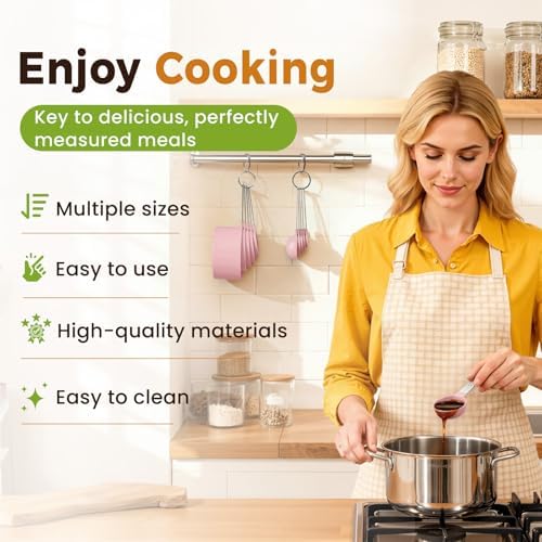 16PCS Measuring Cups and Spoons Set, Measuring Spoon Set with Metric and US Measurements, Fits for Measuring Dry and Liquid (Pink)