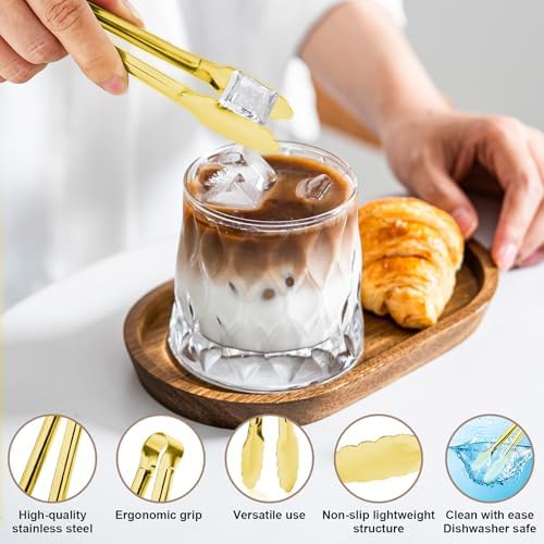 8PCS Gold Mini Metal Tongs, 5" Stainless Steel Serving Tiny Tong, Small Kitchen Accessories for Appetizer, Ice, Sugar Cube, Salad, Toaster, Desserts (Gold, 5 INCH)