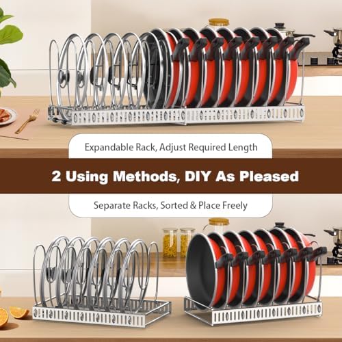 Housolution Pot and Pan Lid Organizer Holder Storage Rack, Silver