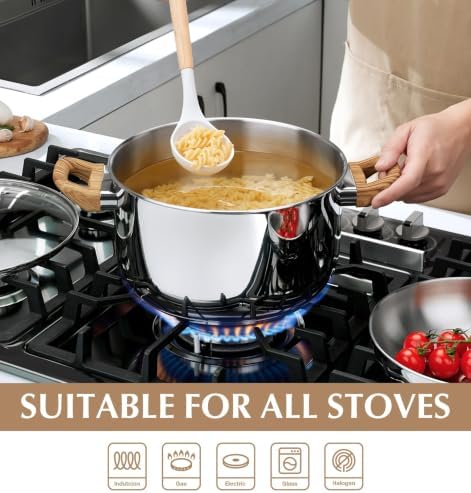 KOCH SYSTEME CS 8 Quart Pot with Lid, Stainless Steel Stock Pot for Soup Pasta Sauce and Stew, Induction Compatible Cooking Pot with Glass Lid, Tri-Ply Bottom, Dishwasher Safe