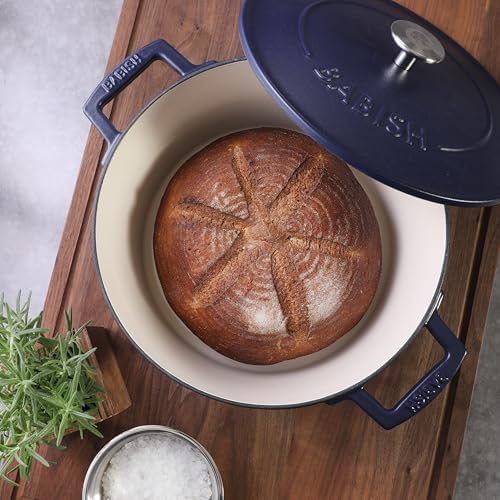 Babish 6-Quart Round Enameled Cast Iron Dutch Oven with Lid – Blue, Heavy-Duty Dutch Oven for Slow Cooking, Braising & Baking