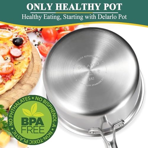 DELARLO Full-body Clad Tri-Ply Stainless Steel 3 Quart Saucepan with Lid