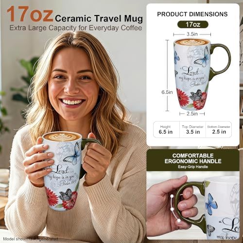 Topadorn 17oz Ceramic Travel Mugs Set of 2, Floral Coffee Mugs with Lids