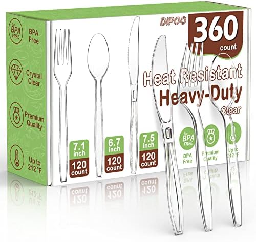 360 Count Plastic Silverware Heavy Duty, 120 Forks, 120 Spoons, 120 Knives