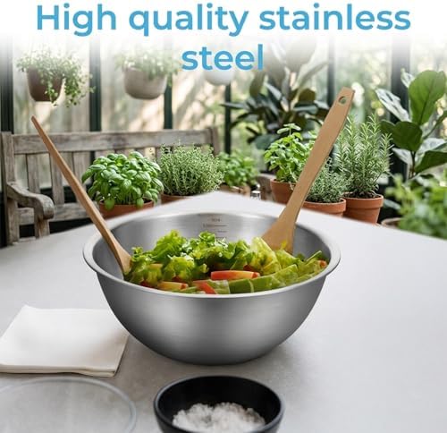 5 Pack Stainless Steel Mixing Bowls with Marks, Heavy Duty Nesting Bowls Set, Food Grade 304, Dishwasher Safe & Stackable for Cooking, Baking, Prepping (1, 1-1/2, 2, 2-1/2, 3-1/2 QT)