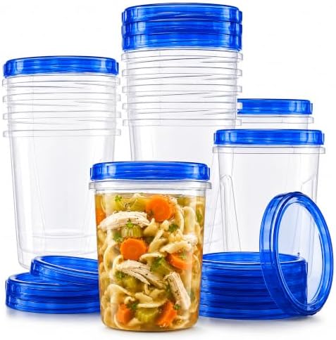 Tafura Freezer Containers, 12 Pack, 32 Oz, Leakproof BPA-Free Lids