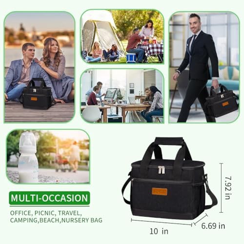iknoe Insulated Lunch Bag, Foldable 8.5L Cooler Bag for Men & Women, Lunch Box