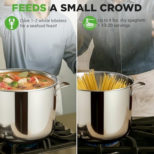 NutriChef 12 Quart Stainless Steel Stock Pot with Lid | Induction Cookware for Home & Commercial Use | Heavy Duty Cooking Pot for Boiling or Simmering Soup, Pasta, Seafood, and Sauces