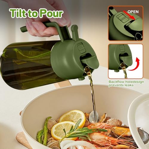 YARRAMATE 16 oz 2-in-1 Dark Glass Oil Sprayer & Dispenser, BlackOliveGreen