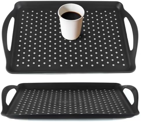 MDLUU Non-Slip Serving Tray with Handles, Food Serving Platter, Set of 2, Black