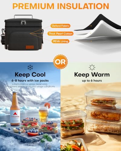 HOTOR Insulated Lunch Box Men Women Leak-Proof Cooler Lunch Bag 15L