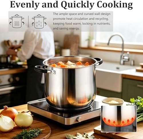 E-far 10 Quart Stock Pot, Stainless Steel Pot for Cooking Soup Simmering Stew, Tall Induction Pot with Visible Lid, Large Pot w/Tri-Ply Base & Dual Heat Proof Handles, Non-Toxic & Dishwasher Safe