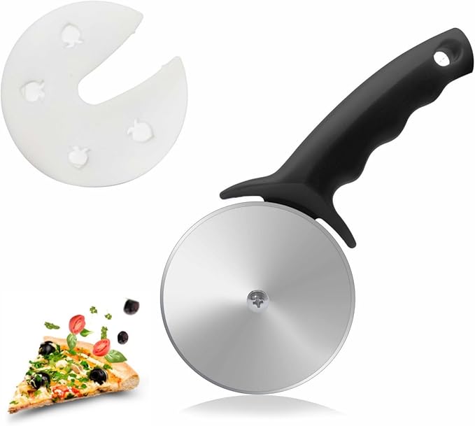 3" Pizza Cutter Wheel, Stainless Steel Pizza Cutter with Cover, Super Sharp Pizza Slicer-Dishwasher safe,Smooth Rotating Pizza Wheel Safe with Ergonomic Handle-Black