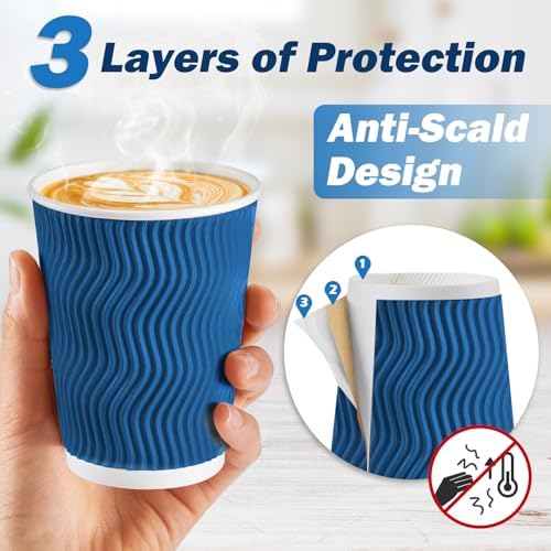 SIUQ 90 Pack 12 oz Disposable Coffee Cups with Lids and Straws - Navy