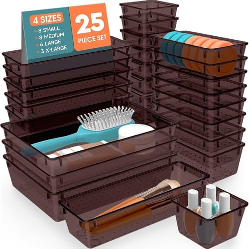 SpaceHacks 25 PCS Plastic Drawer Organizer, 4-Size Versatile Organizer Trays & storage Bins