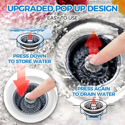 zaa 3 in 1 Kitchen Sink Drain Strainer Stopper Removable Basket Pop-Up